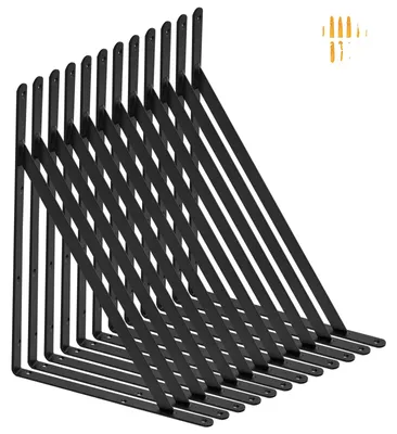 Obrázek produktu pro Držák polic VEVOR, 460 x 305 x 25 mm, 12 kusů, plovoucí podpěry polic, držáky pro police, tloušťka 3 mm, matně černý trojúhelníkový držák polic, ocelový držák polic s nosností 72,6 kg