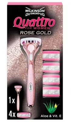 Produktbild von Wilkinson Quattro for Women Rose Gold Scheersysteem Houder + 4 Scheermesjes