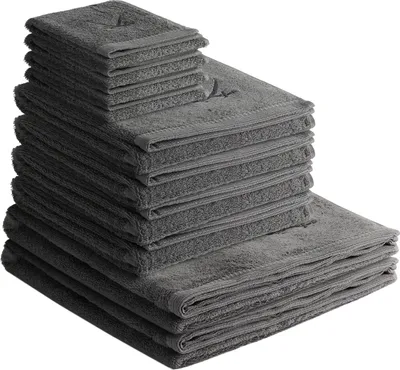 Produktbild von Sansibar Handtuch Set Frottier-Serie Classic Nr. 5 (Set, 10-tlg), hochwertige Ton-in-Ton Säbelstickerei, anthrazit