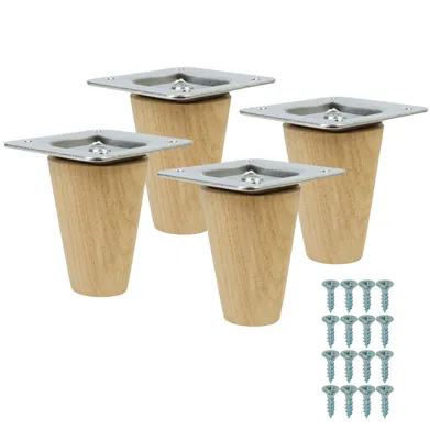 Produktbild von Möbelbeine aus massiver, unbehandelter Eiche, gerade Form, 6 cm, Montagefertiges Set, 4 Stück mit Schrauben