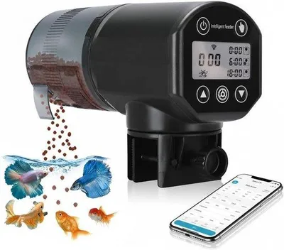 Produktbild von Automatischer Fischfutterspender - Schwarz - 200 ml - Feuchtigkeitsbeständiger Futterautomat mit Timer und digitaler Anzeige - Für Aquarien