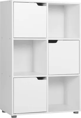 Produktbild von WOLTU Bücherregal Bücherschrank Standregal, mit 3 Türen, 6 Fächer Holzwerkstoff : Weiß Farbe: Weiß