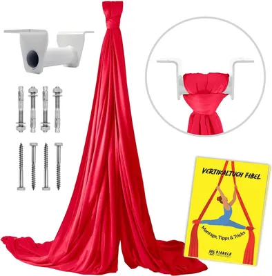 Produktbild von Diabolo-Tuch Luftakrobatik 8 m rot mit Weib-Wandmontagematerial – & 100 % Polyester für Kinder, Anfänger & Profis | 160 cm breites Tuch Akrobatik