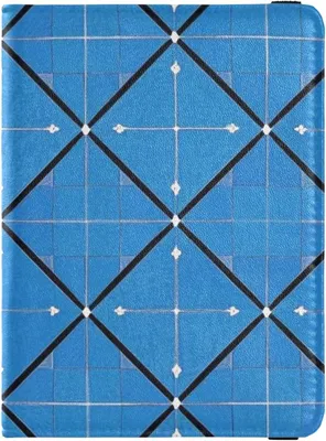 Immagine prodotto di Portafoglio da viaggio in pelle blu e nero con motivo a scacchi e frecce, ideale per donne, con custodia per passaporto e portacarte, estremamente sottile