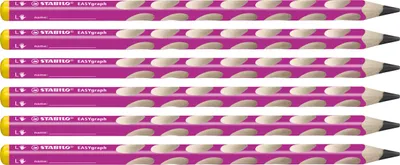 Produktbild von Ergonomischer Dreikant-Bleistift für Linkshänder - STABILO EASYgraph in pink - 6er Pack - Härtegrad HB