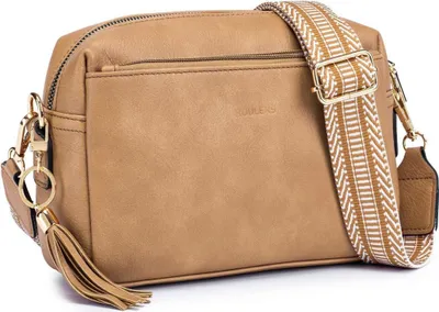 Image de Roulens Femme Sac à bandoulière pour téléphone portable  C-brun clair avec 3 compartiments zippés