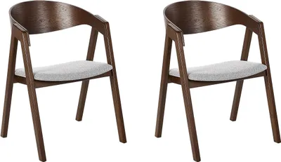 Produktbild von BELIANI Esszimmerstuhl 2er Set Hellgrau Stoffbezug mit Dunklen Holzbeinen Hohe Rückenlehne Retro Klassisches Design für Wohnzimmer Esstisch Gastronomie