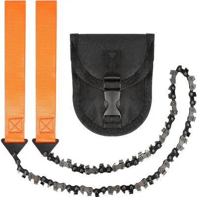 Produktbild von Kettenhandsäge mit 33 Zähnen – Kohlenstoffstahl – Tragbar – Leicht (145 g) – Mit Gürteltasche – Für Camping/Outdoor – Säge