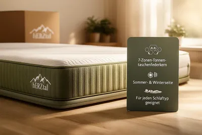 Produktbild von Matratze 140x200, 7-Zonen Taschenfederkernmatratze 140/200 18 cm –, für alle Gewichtsklassen, Sommer/Winter, , Bezug 60°C waschbar, Kaltschaum
