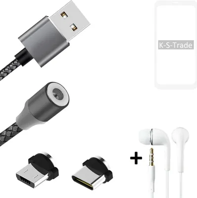 Produktbild von K-S-Trade® Hochwertiges Magnet-Lade-kabel Sync-Kabel Daten-Kabel + Kopfhörer kompatibel mit OnePlus OnePlus 8 mit USB-Typ-C-Anschluss und