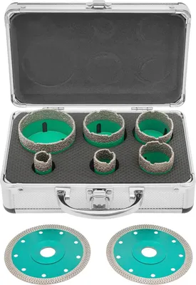 Produktbild von Diamant Kernbohrer Set - Fliesenbohrer Satz - Für Fliesen und Marmor - 8-teilig - M14 Gewinde - Mit Aufbewahrungsbox