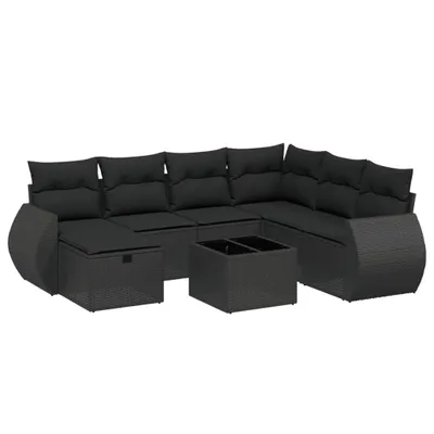 Produktbild von 8-tlg. Garten-Lounge-Set, modular, Poly Rattan & Stahl, Hartglas-Tisch, Schwarz, UV-beständig, inkl. Kissen mit waschbarem Bezug