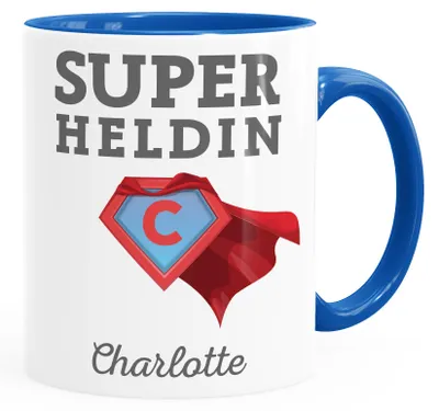 Produktbild von Kaffee-Tasse mit Namen Initiale personalisierbar Aufdruck Superheld/Superheldin persönliches individuelles Geschenk Moonworks® Superheldin inner-royal Keramik-Tasse