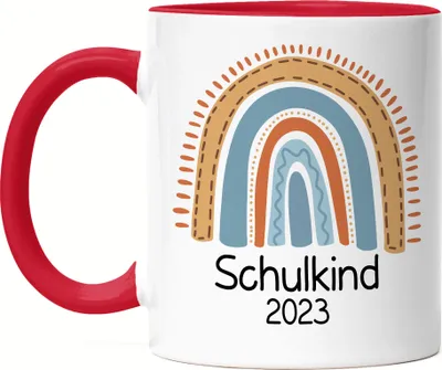 Produktbild von Schulkind 2023 Tasse Rot  Einschulungsgeschenk Grundschule 1. Klasse Schulstart Wasserfarben Regenbogen