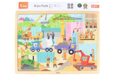 Obrázek produktu pro Dřevěné puzzle 48 dílků - stavební stroje