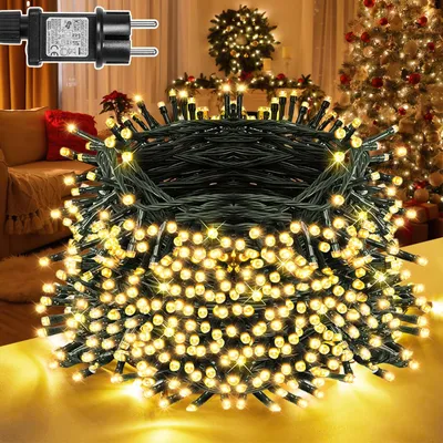 Lichterkette 20 m, 200 LEDs, warmweiß, Timer, 8 Modi, wasserdicht