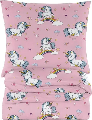 Produktbild von Bettwäsche 200x200 cm - Bettwäsche Baumwolle - Bettwäsche-Sets 2 Teilig - Bettbezug 200x200 cm und 2 Kissenbezug 70x80 cm - Rosa, Einhörner