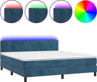 Produktbild von vidaXL Boxspringbett mit Matratze & LED Dunkelblau 180x200 cm Samt