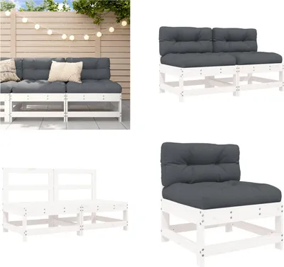Produktbild von vidaXL Mittelsofas mit Kissen 2 Stk. Weiß Massivholz Kiefer - Mittelsofa - Mittelsofas - Gartensofa - Outdoor Sofa