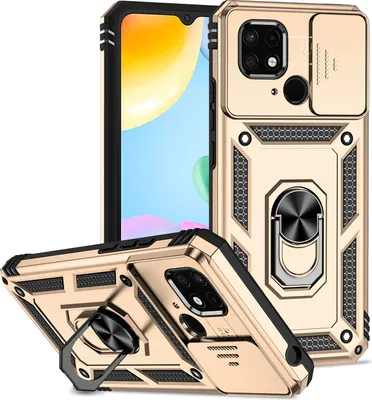 Image de Étui pour Xiaomi Redmi 10C étui double couche avec couvercle coulissant pour appareil photo et anneau de support Or
