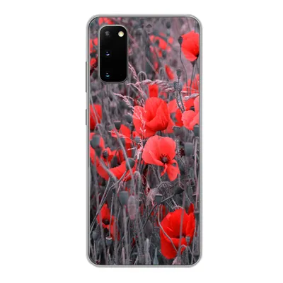 Produktbild von MuchoWow® Handyhülle Schutzhülle Hülle für Samsung Galaxy S20 Rote Mohnblumen in einem Schwarz-Weiß-Bild Silikon Softcase Handy Hülle - Bild