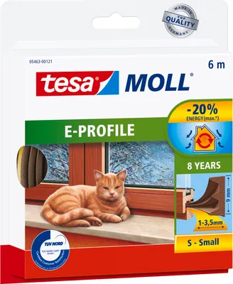 Produktbild von tesamoll Fensterdichtung selbstklebend (1 x 6 m) - E-Profil: 9 mm x 4 mm - braun