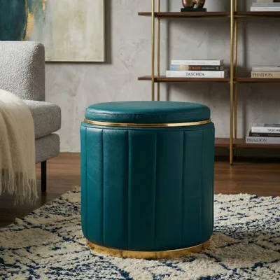 Immagine prodotto di Pouf con contenitore in ecopelle verde scuro cm ø 46,5x44