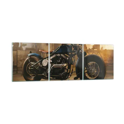 Produktbild von Bilder auf glas - 3 Teile - Motorrad Motor - 150x50cm - Glasbilder - Wandbilder - Bilder - zum Aufhängen bereit - Wanddekoration aus Glas - Glas Bilder - Wandbild auf Glas - GCA150x50-4233
