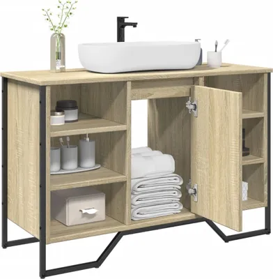 Produktbild von Design Waschbeckenunterschrank Sonoma-Eiche 91x35x60 cm Holzwerkstoff, Badezimmerschränke 2024 Neu