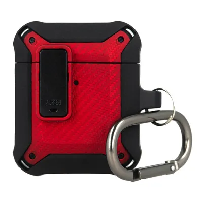 Image de Étui pour écouteurs Nitro compatible avec AirPods 2 en TPU avec mousqueton rouge