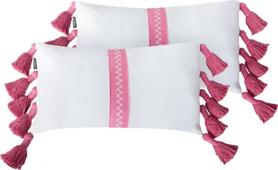 Obrázek produktu pro BELIANI Sada 2 dekoračních polštářů růžová bílá bavlna 30 x 50 cm se střapci obdélníkový moderní polštář boho dekor příslušenství
