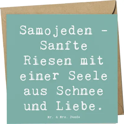 Produktbild von Mr. & Mrs. Panda faltkarte Spruch Samojede Liebe - Meeresbrise - Geschenk, Glückwunschkarte, Hunderasse, Hunderassen Beschreibung, Pflege, sanftmütig, geistige Auslastung