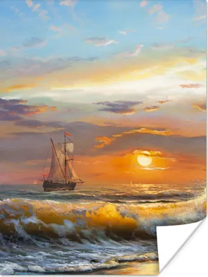 Produktbild von MuchoWow® Poster Malerei - Wasser - Segelboot - Ölfarbe 60x80 cm - Schlafzimmer Dekoration
