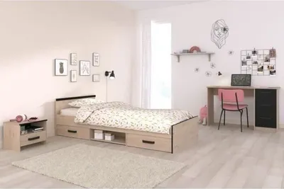 Image de ZODIAC Chambre d'enfant complète 3 pièces - lit + table de nuit + bureau -Reproduction chêne/noir - PARISOT