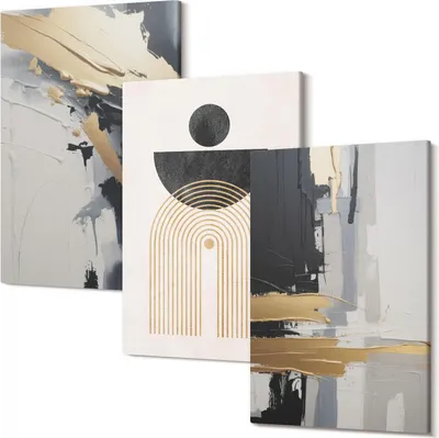 Produktbild von Wandbild – Leinwandbild – Leinwandbilder – Polycanvas – Kunstdruck – Modern – Panorama – Mehrteilig – 3-Teilig Set – Hochwertig – Lichtecht – Geruchslos – 20x30 Cm Je Element - Geometrie abstrakte elegante Komposition
