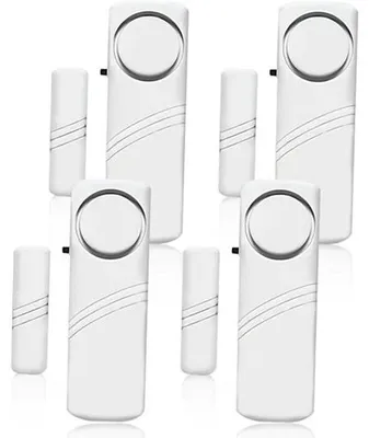 Image de Kit d'alarme 4 pièces pour portes et fenêtres - Alarme anti-effraction sans fil - Système de sécurité magnétique - Alarme puissante de 100 dB - Protection anti-effraction pour la maison - Blanc