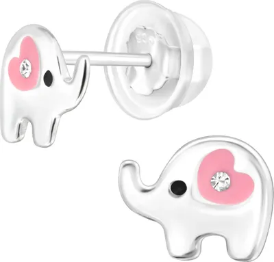 Produktbild von Kinder Ohrringe Ohrstecker 925 Sterling Silber Elefant mit Herz und Kristall