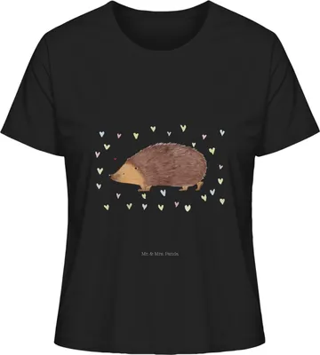 Produktbild von Mr. & Mrs. Panda Oberteil Damen Igel Herzen Größe L - Schwarz - Geschenk, Lustige Sprüche, Herz, Leben, Liebe, Kurzarmshirt, shirt, Kuss, T-Shirt, Basic