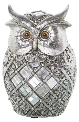 Produktbild von DRW Figur Einer Eule aus Kunstharz in Silber, 10 x 7 x 15 cm