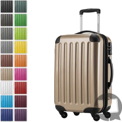 Immagine prodotto di Alex - Valigia bagaglio a mano con estensione trolley da cabina 4 ruote, bagaglio a mano per ogni compagnia aerea, trolley da viaggio taglia S guscio rigido lucido, 55 cm, 42 litri, champagne