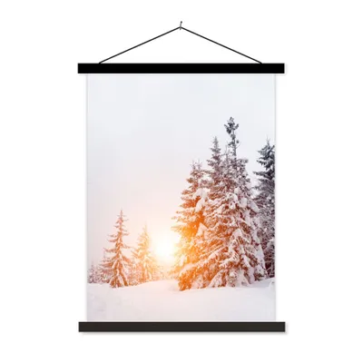 Produktbild von MuchoWow® Textilposter Sonne - Bäume - Schnee 60x80 cm mit schwarzem Rahmen - Plakathalter