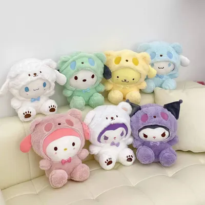 Produktbild von 7 Stück Sanrio 25 cm Kuromi Cinnamoroll Cross Dressing Plüschpuppe Hello Kitty Kawaii My Melody Anime Cartoon Plüschtier Spielzeug Weihnachtsgeschenke