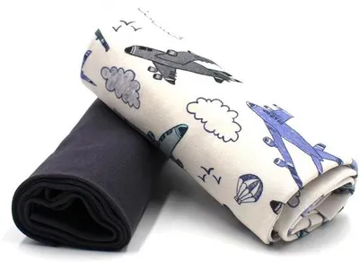 Produktbild von Kleidungsstück-Set aus Jersey-Stoff 0,5m + 0,5m Bordstoff für Kinderkleidung (Luftfahrzeug-Ecru + Antraciet, Set 13)