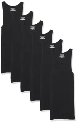 Productafbeelding van A. Essentials Herenonderhemden, lichtgewicht tanktopmodel, 6-pack, zwart, maat S