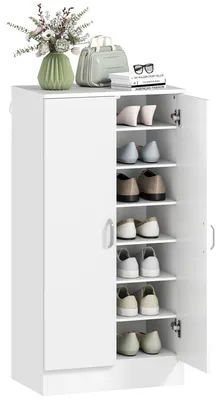 Immagine prodotto di HOMCOM Armadio Scarpiera a 6 Ripiani Regolabili in Legno Bianco, 55x35x108 cm