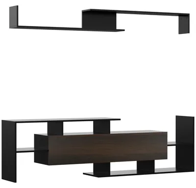Immagine prodotto di Mobile TV 153,6x25x42 cm con Mensola a Muro Ripiani Aperti e Armadietto in Legno Ingegnerizzato Nero e Marrone Scuro