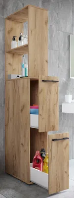 Produktbild von VCM Holz Badezimmerschrank | Badmöbel | Nischenschrank | Raumteiler mit zwei Schubladen | Hochschrank | Maße ca. H. 183 x B. 25 x T. 50 cm - Sadilo XL