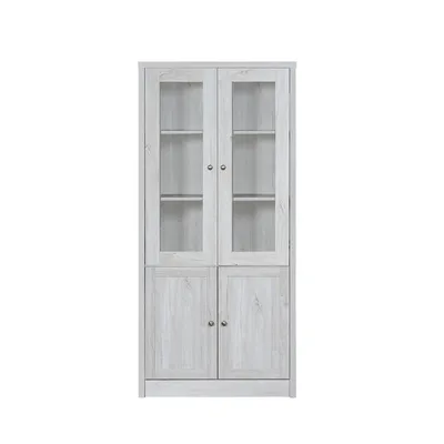 Produktbild von Hochschrank mit Glastüren 2 Holztüren und Kupfergriffen Vitrine Sideboard für Wohnzimmer Büro 80x34x171cm