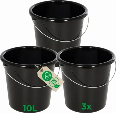 Immagine prodotto di Novaliv 3 pezzi secchio 10L nero con bilancia - Secchio per pulizia 10 litri ⌀ 28,5 cm Pratico tuttofare con bilancia per la casa e il giardino ideale come secchio per la casa, secchio per l'acqua, secchio per mocio, secchio