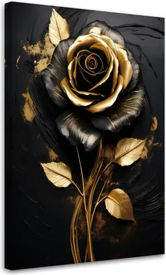 Produktbild von Leinwandbild Rosenblüte Gold und Schwarz Glamour 80x120 Feeby Gold bild für die wand bereit zum aufhängen